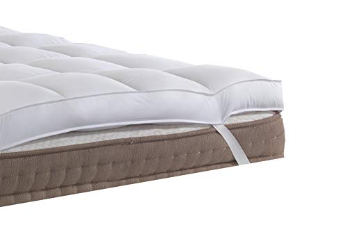 Lancashire Textiles King Size Hotel Quality 4 inch (10cm) Deep 200TC Breathable 100% Cotton Box Stitched Cover Mattress Enhancer Topper with Elasticated Corner Straps - 153cm x 200cm (60" x 79")