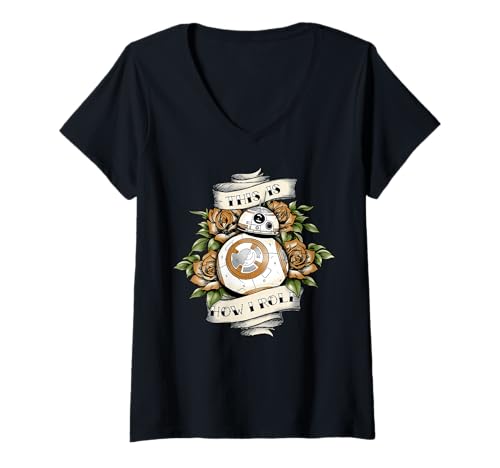 T-shirt Star Wars BB-8 col en V style tatouage geek pour femme