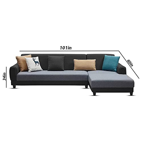 Image of Kraven RHS 6 Seater L Shape Sofa Set for Living Room (Grey Black Fabric)