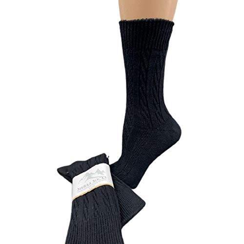 Womens Cable Knit Crew Socks - 2 Pack Classic Combed Cotton Mid Calf Socks - Soft, Breathable & Durable - Black, White & More