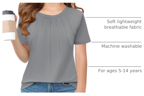 Image of Haloumoning Girls Pleated T Shirts Kids Summer Short Sleeve Fashion Tops Tees 5-14 Years