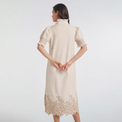 Image of Women's Summer Embroidered Midi Dress 2026 Button Down Short Sleeve Floral Shirt Dress