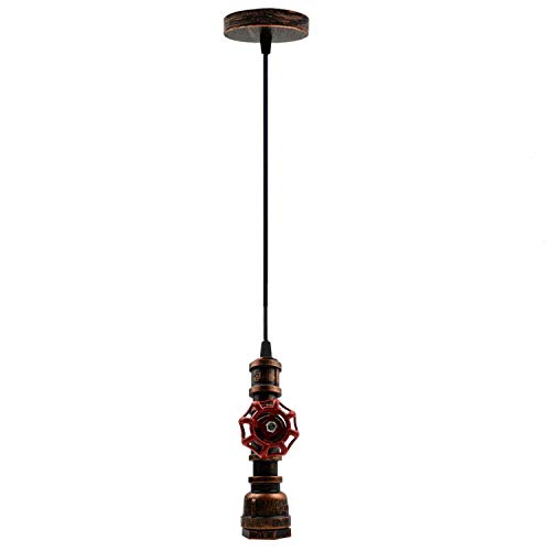 Lámpara colgante de techo vintage steampunk, industrial, retro, para restaurante, cocina, baño, ventilador de techo (rojo rústico)