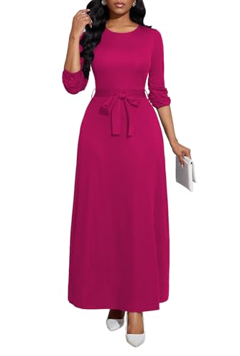 Image of BubFee Long Dress for Women Casual Long Sleeve Dresses Maxi Dress Empire Waist Loose with Belt