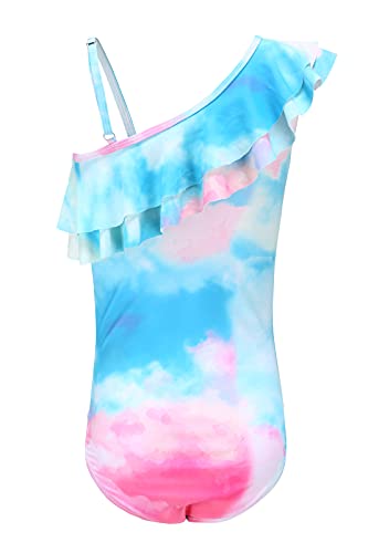 Girls One Piece Swimsuits One Shoulder Ruffle Bathing Suit Kids Hawaiian Floral Swimwear 3-16 Years2