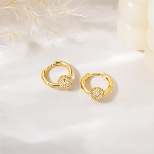 CHESKY Small Hoop Earrings - 14k Gold Plated Dangle Earring for Women Hypoallergenic Cubic Zirconia Pave Drop Hoops Minimalist Huggie Earrings Bridesmaid Jewelry