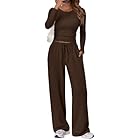 Trendy Queen Womens Two 2 Piece Matching Lounge Sets 2025 Early Fall Fashion Chocolate Brown Y2K Teen Workout Gym Clothes Wide Leg Airport Travel Vacation Outfit Sweatsuit Winter Essential Clothing