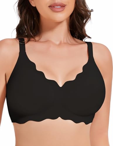Image of MOEOZLLO Floral Wireless Bras for Women No Underwire Seamless Bralettes for Women with Support V Neck Wavy Womens Bras