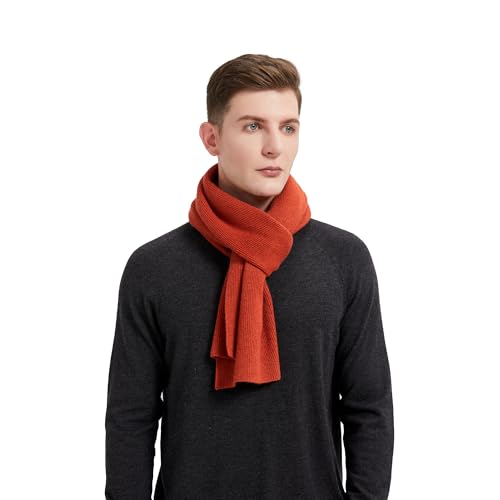 GreenMount Men’s Cashmere Scarf Ribbed Knitted 100% Cashmere Scarf Warm Thick Soft for Fall Winter Men