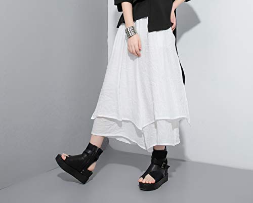 ellazhu Women's Loose Fit Wide Leg Pants with Side Pockets for Casual Lounge Wear Culottes Style GY2416 White L3