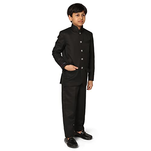 Image of TAHVO Boys Cotton Blend Solid Bandhgala Regular Fit Blazer