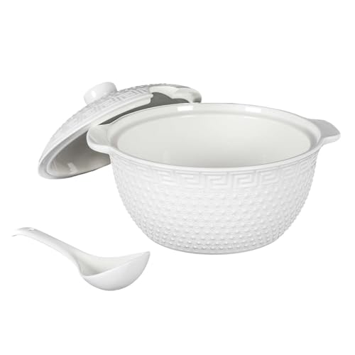HOME DECO FACTORY - KA0279 Service à Soupe 9 Pièces Porcelaine - Soupière 2.7L, Louche, 6 Bols - Design Épuré - Idéal Dîners Réceptions - Blanc -...