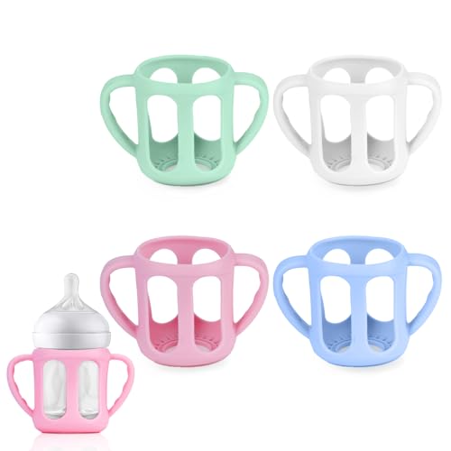 Image of 4 Pack Silicone Sleeves for Philips Avent Glass Bottles 8oz, Silicone Bottle Sleeve Compatible with Avent Natural Glass Baby Bottles 8oz & 9oz, Anti-Breakage Sleeves for Moms, BPA Free (4 Ounce)