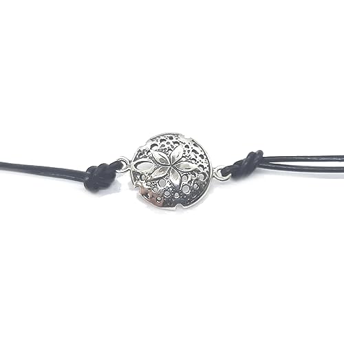 Bracelet étoile de mer argent massif 925 poinçonné bijou cuir noir B000269