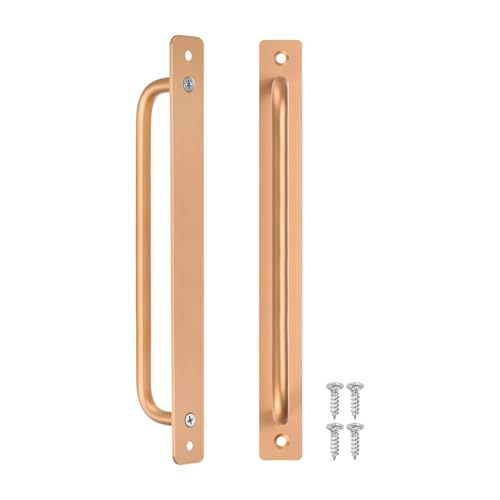 Image of M METERXITY 2-Pack Barn Door Handles, 8.83Inch /224mm Hole Center Aluminium Alloy Gate Handle with Mounting Screws for Bathroom /Wardrobe /Closet /Kitchen, Sliding Door Handle with Plate [Gold]