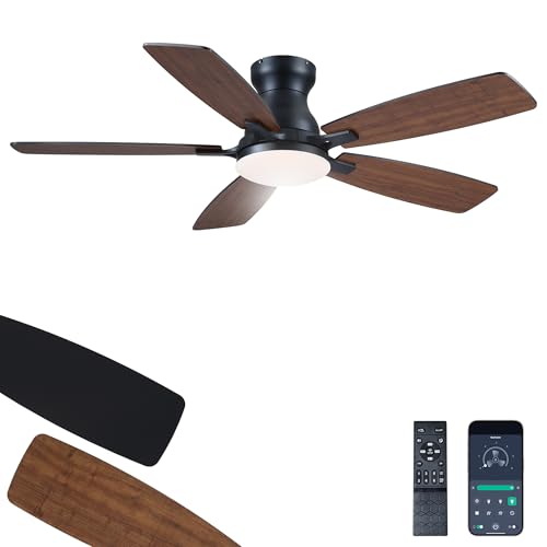 Image of JSAITEE Ceiling Fan with Lights and Remote Control - 46In Flush Mount Ceiling Fan with 3CCT Dimmable, 6 Wind Speeds and Timing, Low Profile Fan for Modern Bedroom, Kitchen, Living Room