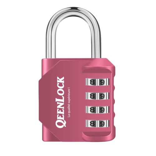 QEENLOCK Cadenas 4 chiffres, Cadenas à Code Pour Casier Vestiaire Sport, Collège, Scolaire, Cadenas avec Code Extérieur Pour Portail, Abri de Jardin, Couleur rose