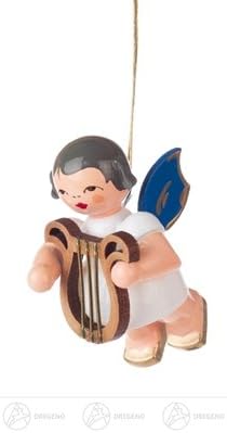 Tree Decoration Hangings Angel with lyra, Blue Wings Width x Height of x Depth 3 cmx5 cmx3,5 cm ore Mountains Christmas Tree Decoration Tree Decoration