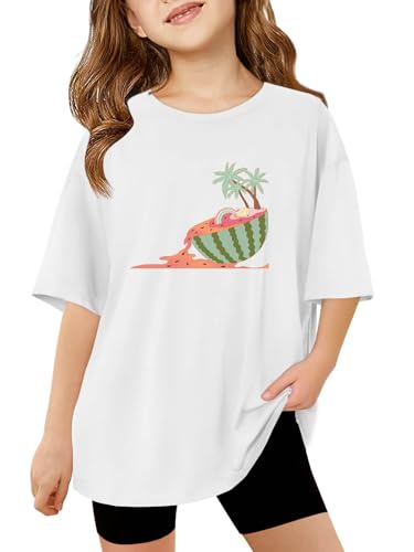 Image of Haloumoning Girls Short Sleeve T-Shirts | Kids, Summer,Girls shirts,Oversized t shirts,Girls T-Shirts,Oversized Tops, Casual Crewneck, Basic Tees 5-14Y