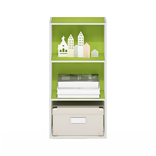 Image of Furinno Luder 3-Tier Open Shelf Bookcase, Green /White