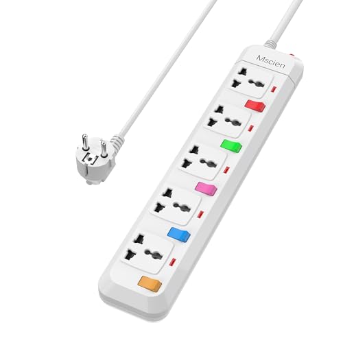 5 Way Travel Mscien Extension Lead 5 Individual Switches UK to EU Mountable Overload Protection Power Strips with 1.8M Extension Cord