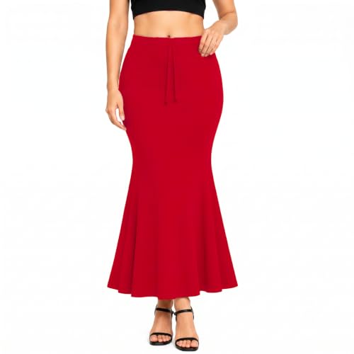 Image of Mogsa Women's Lycra Fishcut Saree Shapewear Petticoat - Tummy Control Slim Fit Stretchable Shaper Skirt with Drawstring & Side Slit for Sarees