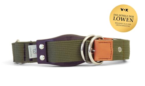 WowWow Professional Hundehalsband mit Leine - Khaki - Größe M 37-46 cm, 195g leicht, innovatives Halsband mit integrierter Leine - bekannt aus der Höhle der Löwen