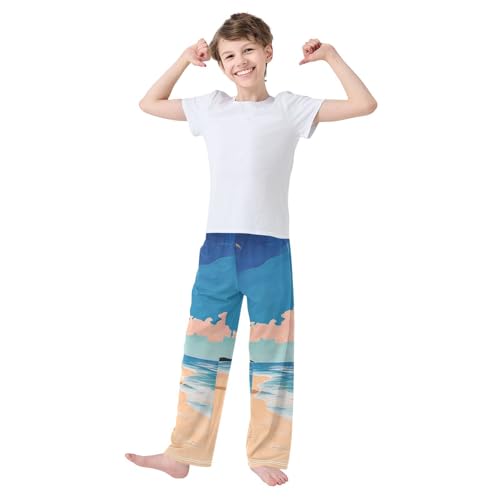 Boys' Pants Oil Painting Beach Coconut Tree Long Bottoms Jogger Pants Elastic Waist Trousers with Pockets S-XL2