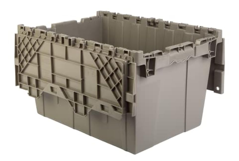 Hudson Exchange 21.9 x 15.2 x 12.8¡± (3 Pack) Storage Tote Distribution Container with Hinged Attached Lid, Gray/Brown