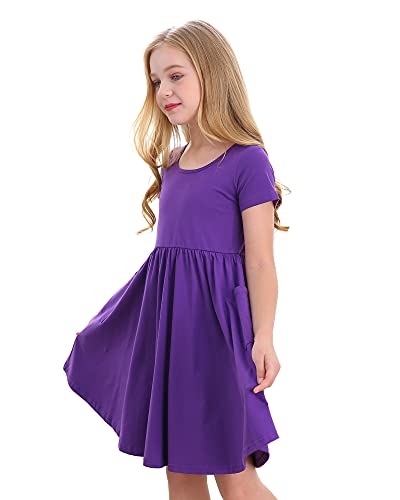 Stelle Toddler/Girls Knee-Length Short Sleeve Casual A-Line Twirly Skater Dress (A19-Purple (With Pocket), 5T) #TOP1