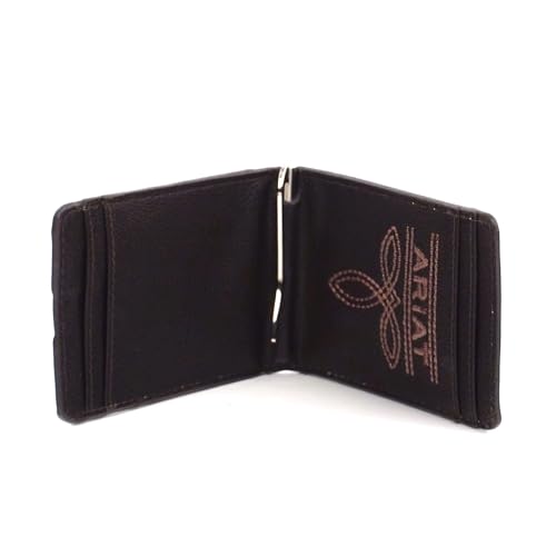 ARIAT Men's Leather Bifold Money Clip Wallet with American Flag Shield Embroidery4