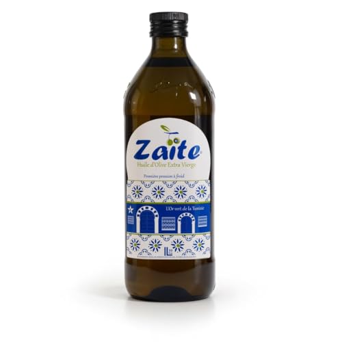 Aceite de Oliva Virgen Extra ZAÏTE 1 L – Primera Prensada en Frío, Origen Túnez, Aceitunas Recolectadas a Mano, Rico en Polifenoles, Sabor Afrutado y Equilibrado, 100% Natural