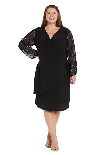 Image of Elegant Mini Cocktail Dress W /Sheer Rhinestone Balloon Sleeves