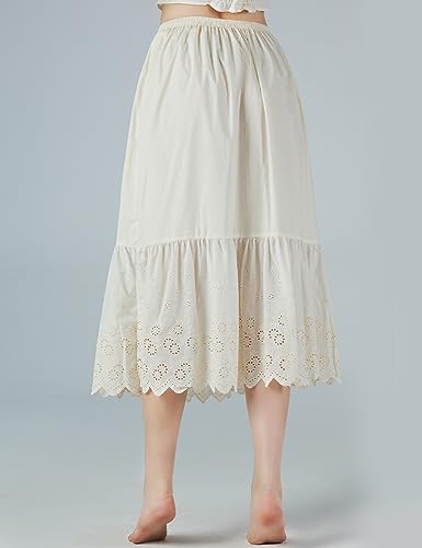 Image of BEAUTELICATE Half Slip Skirt Extender 100% Cotton Vintage Underskirt with Lace Embroidery
