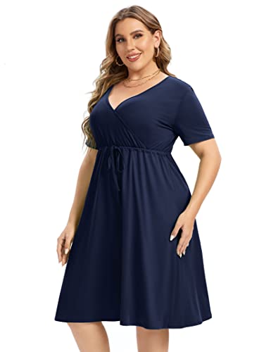 Image of ShopWonder Plus Size Dress Women's V Neck A-Line Knee Length Wrap Swing Dresses Plus Size A Line Party Mini Dress
