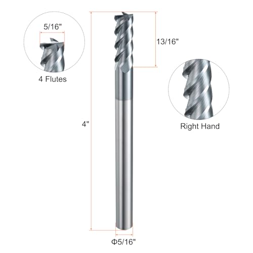 Image of HARFINGTON Carbide Square Nose End Mill Bit 5 /16 inch Cut Dia 4 Flutes TiAlN Coated Milling Cutter for Hardened Steel Metal (5 /16 inch Shank 13 /16 inch Cut Length 4 inch Long 45 Degree Helix HRC53-55)