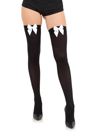 Image of Opaque Thigh High Bow Stockings for Women Thigh Highs Stockings with Bows Over The Knee Socks