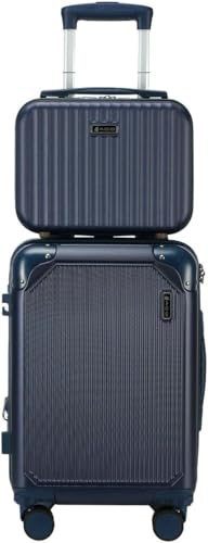 Mala de Viagem de Bordo 10Kg Zíper EXPANSÍVEL Padrão ANAC Rígida Rodas duplas 360° Porta Copo Cadeado AntiFurto Resistente Espaçosa + Frasqueira (Azul-marinho)