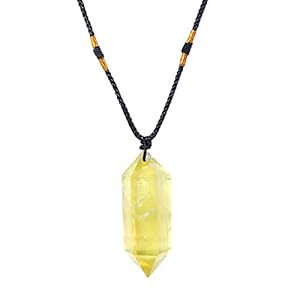 Runyangshi Citrine Healing Crystal Pendants, Double Pointed Natural Crystal Quartz Necklace 6 Faceted Chakra Crystal Wand Stone