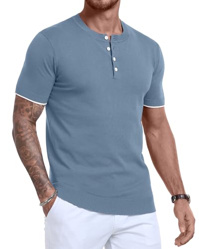 YTD Men's Short Sleeve Henley T-Shirts Casual Knit Shirt Summer Fashion Lightweight Henley Button Tee