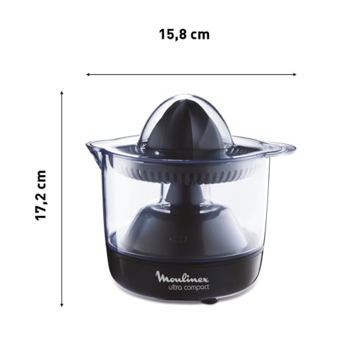 Foto von Moulinex Ultra Compact Zitruspresse, Entsafter, Orangenpresse, Einschaltautomatik, großes Fassungsvermögen, 2-Wege-Rotation, Schutzdeckel, einfache Lagerung, 450 ml Fassungsvermögen, Schwarz, PC120870