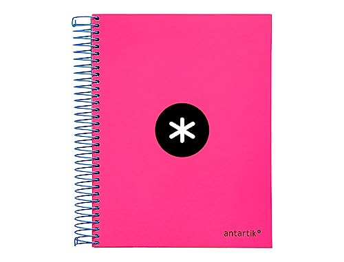Cuaderno espiral liderpapel a5 micro antartik tapa forrada 120h 100 gr liso con bandas 6 taladros color rosa fluor