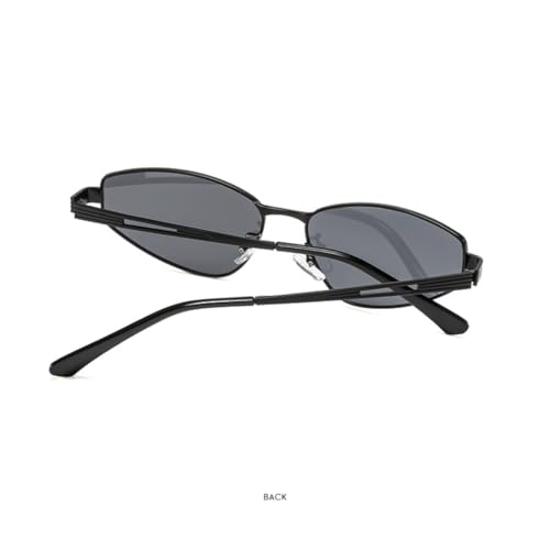 Lunettes de soleil de luxe œil de chat en métal noir et gris géométrique - 5