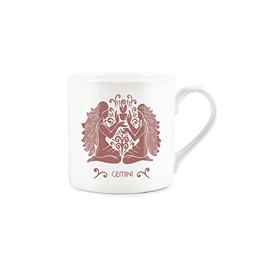 Purely Home Red Gemini Star Sign Mug - White Bone China Coffee/Tea Present Zodiac Gift, Red,white