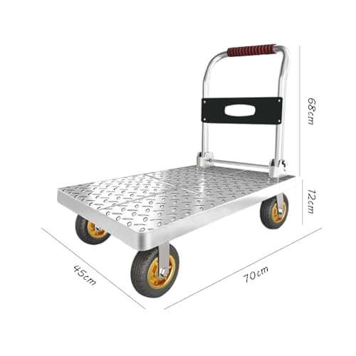 Carretilla de Plataforma de Alta Resistencia, Plataforma de Acero con Capacidad de 200 kg, Carretilla Manual Plegable con Plataforma Plana de 70 x 45 cm, Carretilla de Empuje Manual