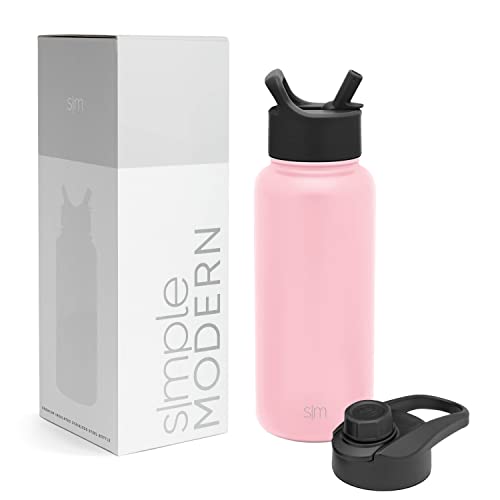 Simple Modern Water Bottle with Straw and Chug Lid Vacuum Insulated Stainless Steel Metal Thermos | Reusable Leak Proof BPA-Free Flask for Sports, Gym, Travel | Summit Collection | 32oz, Blush
