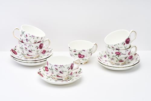 Image of Golden Queen's Cup & Saucer Set | Perfect for Hosting & for Tea /Coffee Lovers | Handcrafted in India, Inspired by Florals & 24-Carat Gold Detailing | 6 Cups & 6 Saucers |170 ml - Button Rose