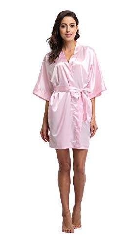 Luvrobes Women's Satin Kimono Robe, Solid Color, Short(Light Pink, S)