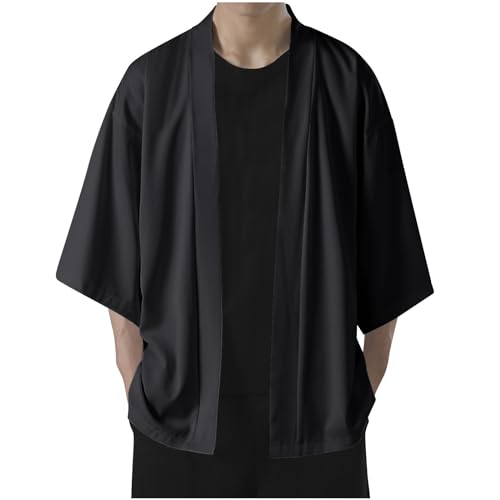 Cambkatl Men's Kimono Cardigans Lightweight Casual 3/4 Sleeve Open Front Jacket Summer Sun Protection Outwear Shirts