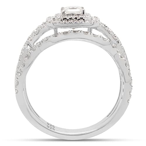 0.90 Carat Princess & Round Cut Lab Created Moissanite Diamond Infinity Double Halo Engagement Bridal Ring Set In 14K Gold Over Sterling Silver4